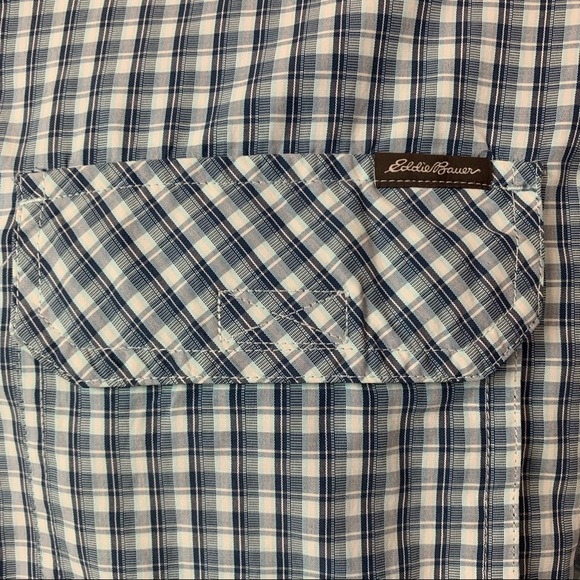 Eddie Bauer Blue Check Button Front Roll Tab Sleeve Shirt - Picture 3 of 10